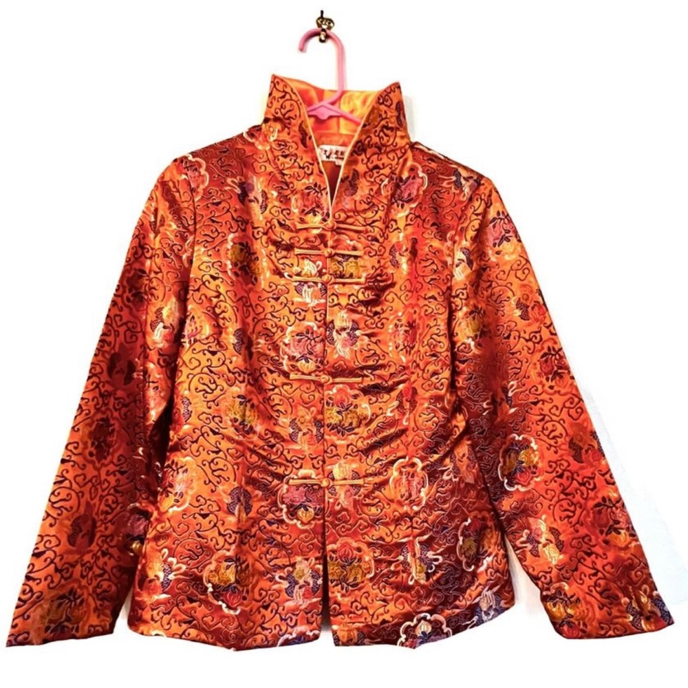NEW Chinese Silk Brocade Kimono Jacket, L , Persimmon